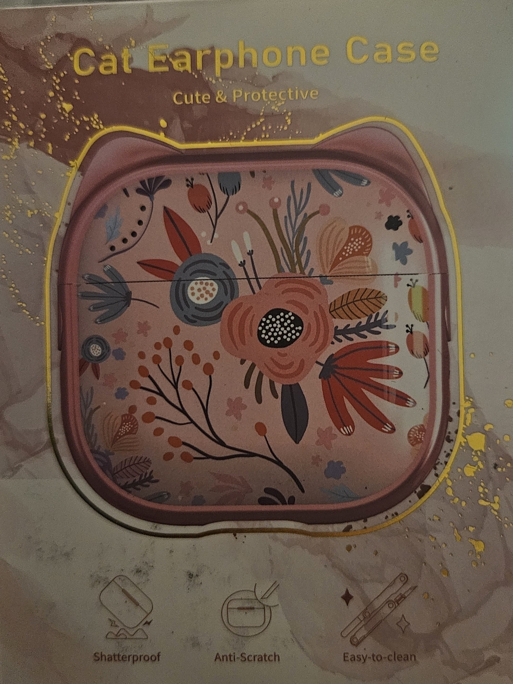 Pink Floral Cat Ear Earphone Case